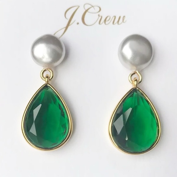J. CREW FRESHWATER PEARL AND CRYSTAL TEARDROP EARRINGS - Picture 4 of 6